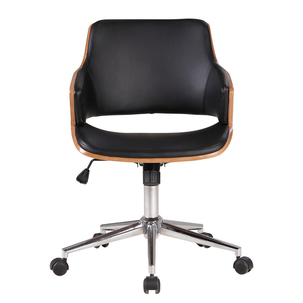 BÜRODREHSTUHL - Kunstleder / Stahl, Schwarz / Chrom - Schwarz/Braun, Kunststoff (54/82/74cm) - home24