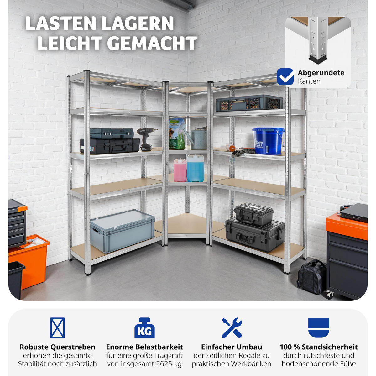 SCHWERLASTREGALSYSTEM Gustav,variable Montage im Stecksystem,silber - Silberfarben, Metall (165/180/165cm) - tectake