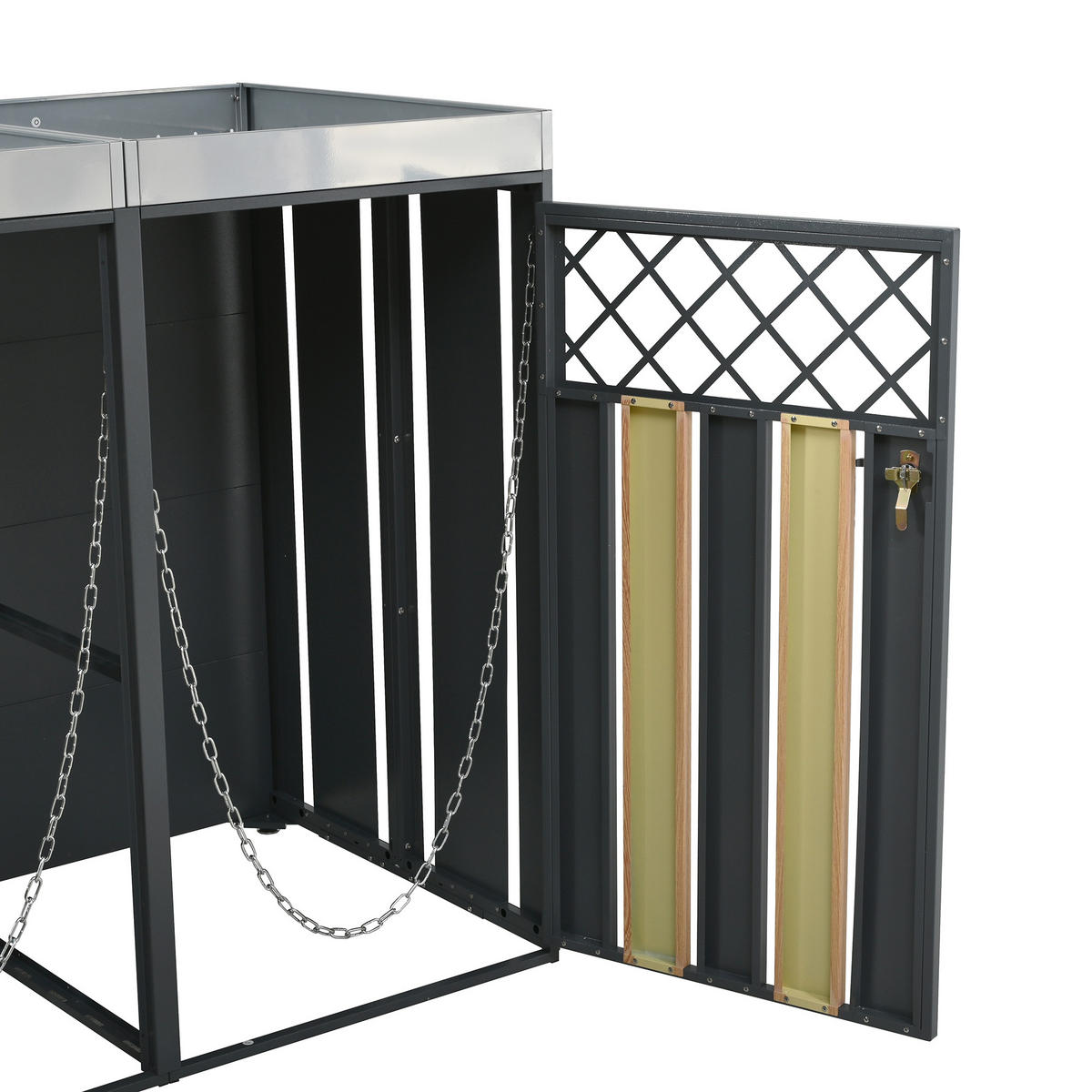 MÜLLTONNENBOX aus Stahl in Grau/Holzoptik mit Pflanzgefäß & Schloss - Grau, Metall (132/124.5/80cm) - Modfu