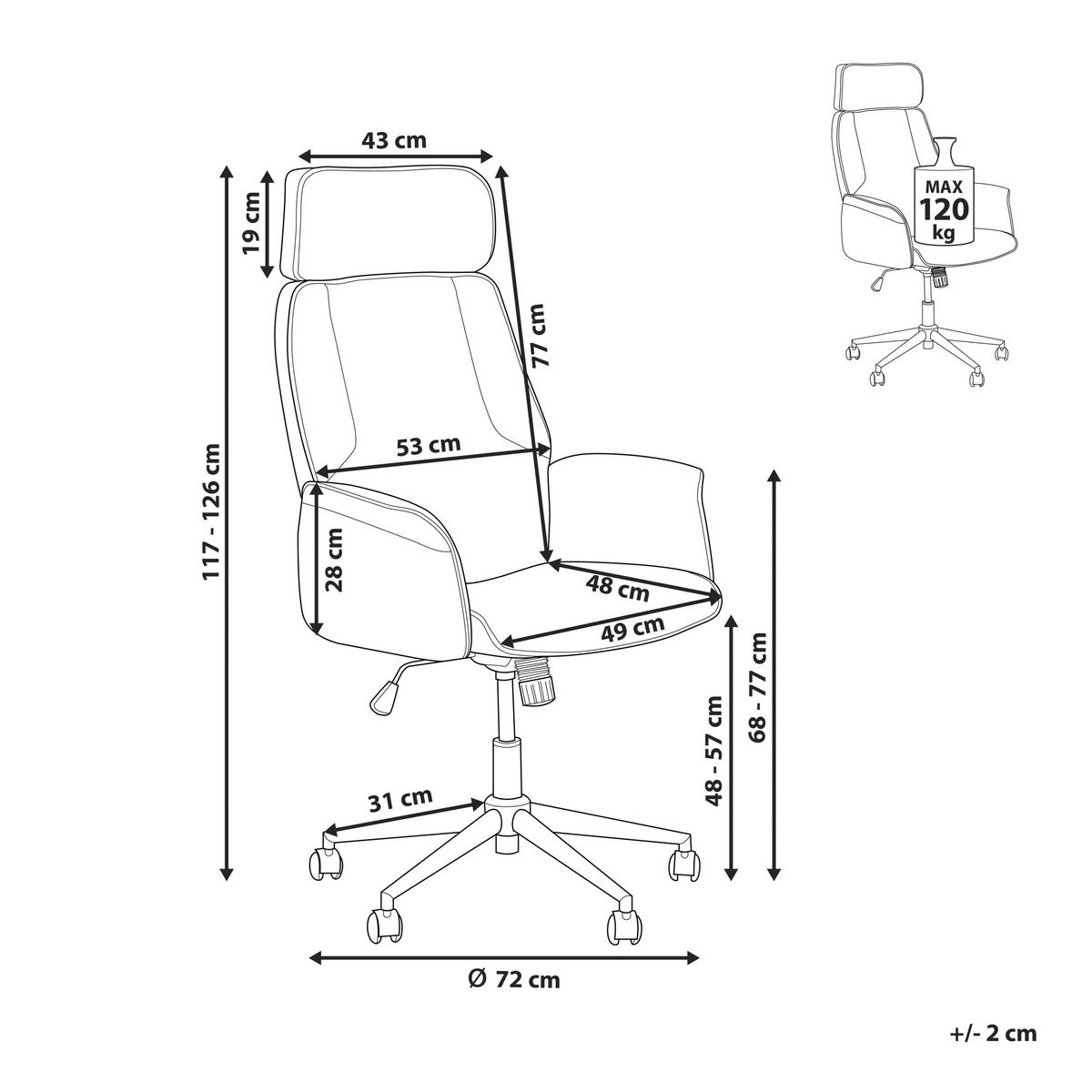 BÜROSTUHL Polyester Grau Pilot - Grau, Textil/Metall (72/117/72cm) - Beliani