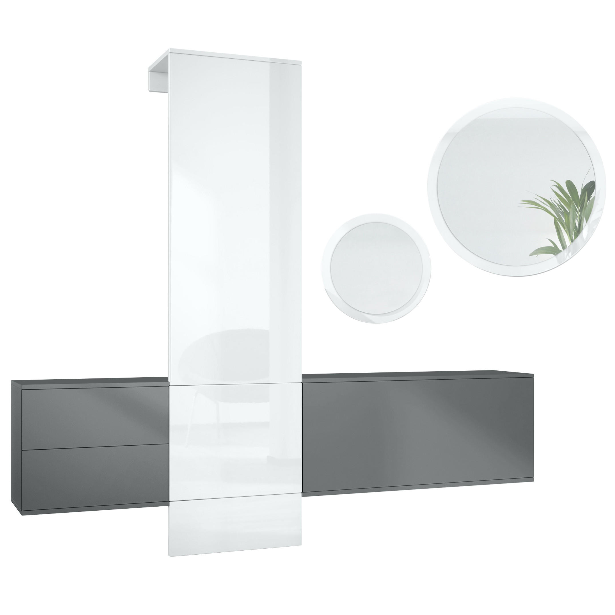 GARDEROBE DualVista Weiß Hochglanz - Weiß Hochglanz, Holzwerkstoff (208/193/35cm) - Vladon