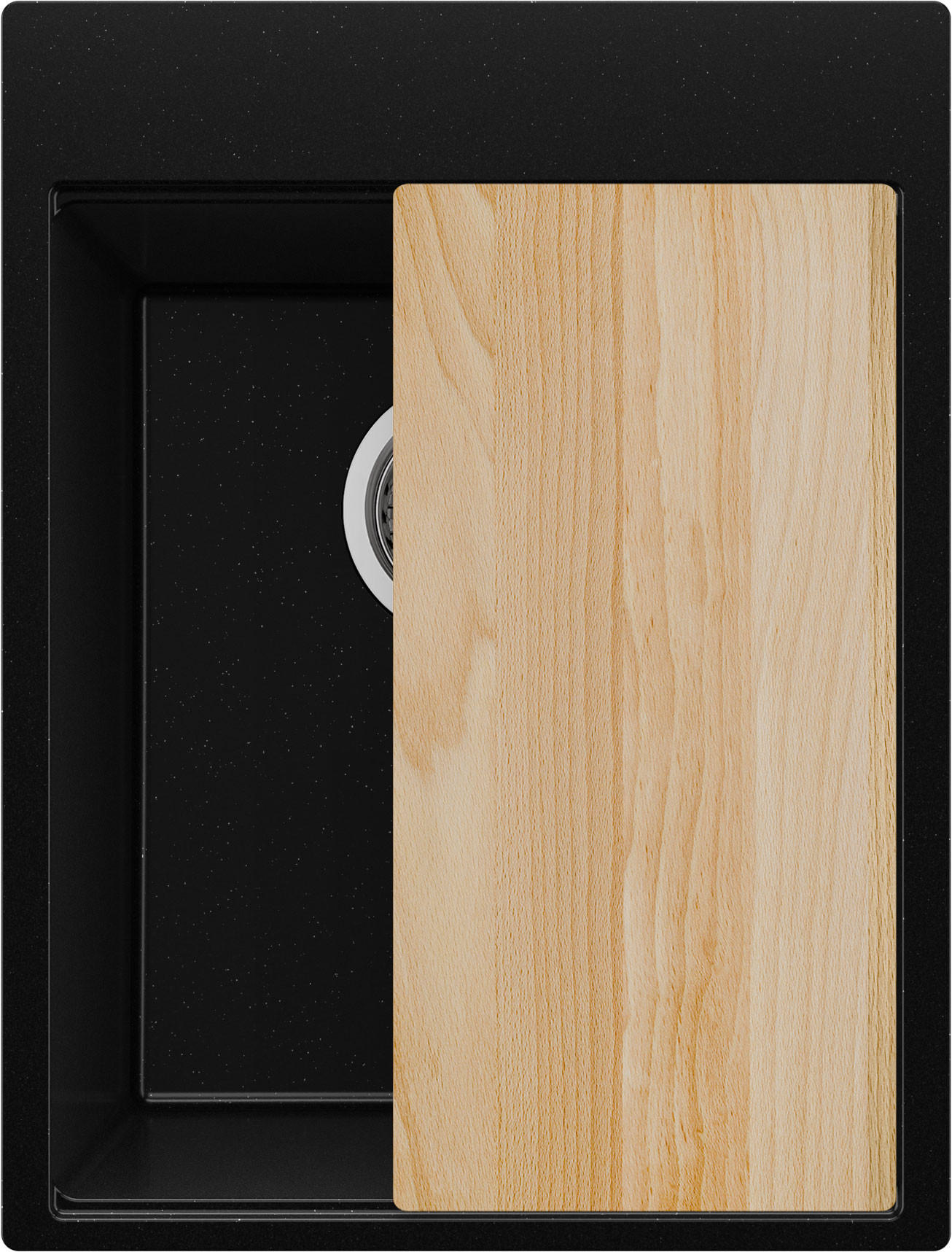 SPÜLBECKEN Oslo, 2-er set Schwarz Metallic 38/50 cm 1 Becken + Ablauf-Set + Schneidebrett ab 40er Unterschrank - Chromfarben/Schwarz Hochglanz, Kunststoff (38/20/50cm) - Primagran