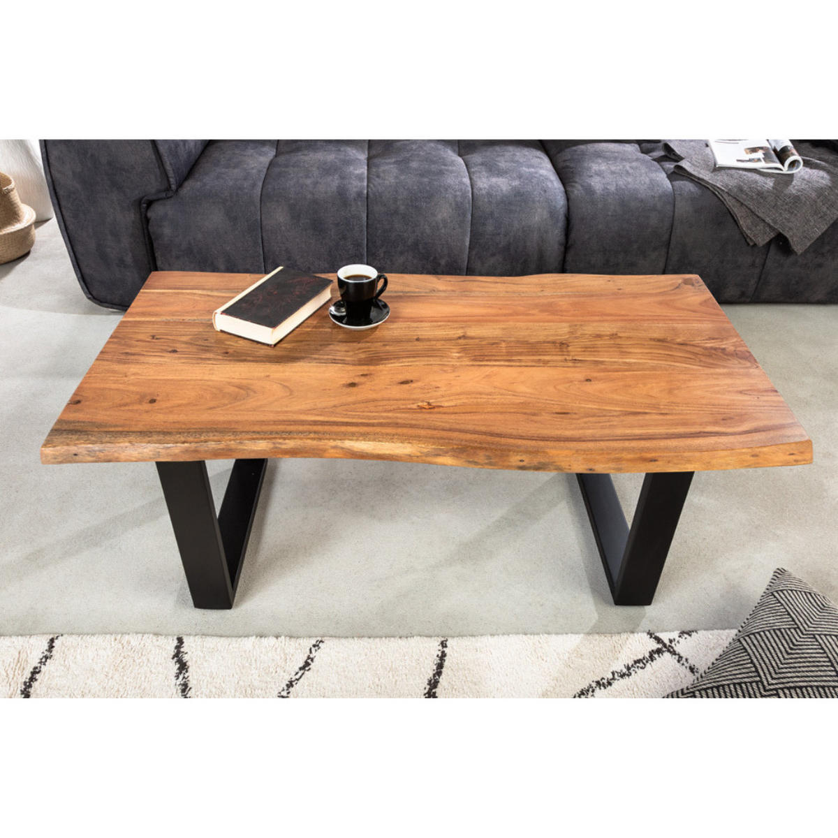 COUCHTISCH MAMMUT Akazie Natur, Schwarz 120 cm - Braun, Holz (60/120/45cm) - riess-ambiente