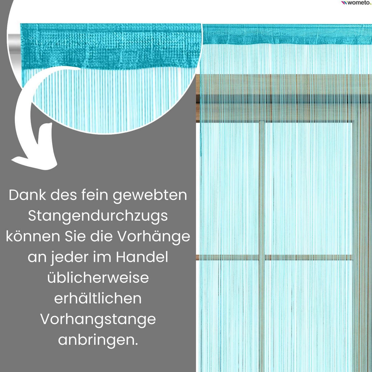 FADENVORHANG türkis 245/90 cm Stangendurchzug kürzbar - Türkis, Textil (90/245/1cm) - wometo