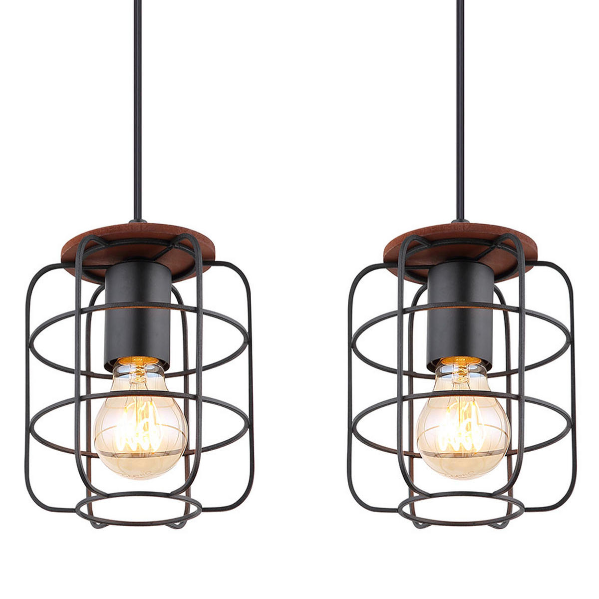 HÄNGELEUCHTE Gitter Holz Schwarz Braun - Schwarz, Holz (74/15/120cm) - Globo Lighting