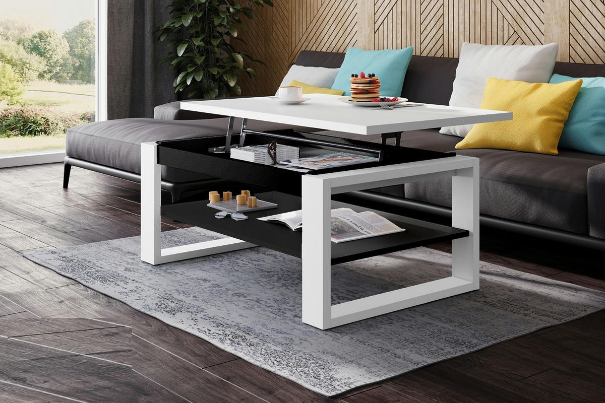 COUCHTISCH rechteckig Weiß matt - Anthrazit aufklappbar 110/65/50 cm - Anthrazit/Weiß, Holzwerkstoff (65/110/50cm) - designimpex