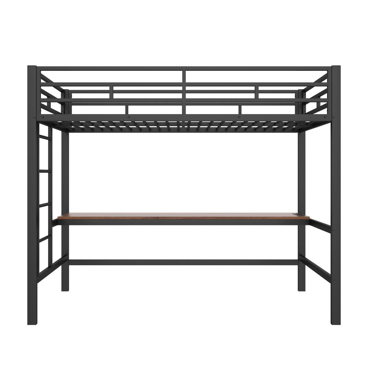 VYSOKÁ postel 90/200 cm černá s psacím stolem LED osvětlením a nabíjením z kovu a MDF - černá, kov (90/200cm) - OKWISH
