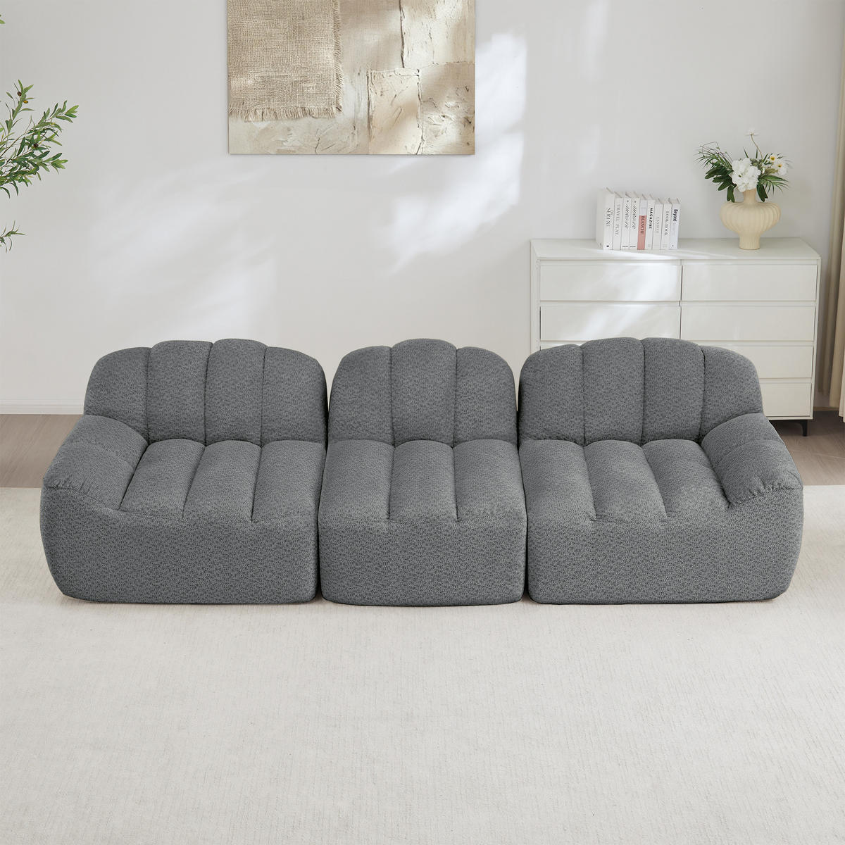 3-SITZER Sofa 288×104×79 cm Granular Fleece rahmenlos modular, grau - Grau, Textil (104/79/288cm)
