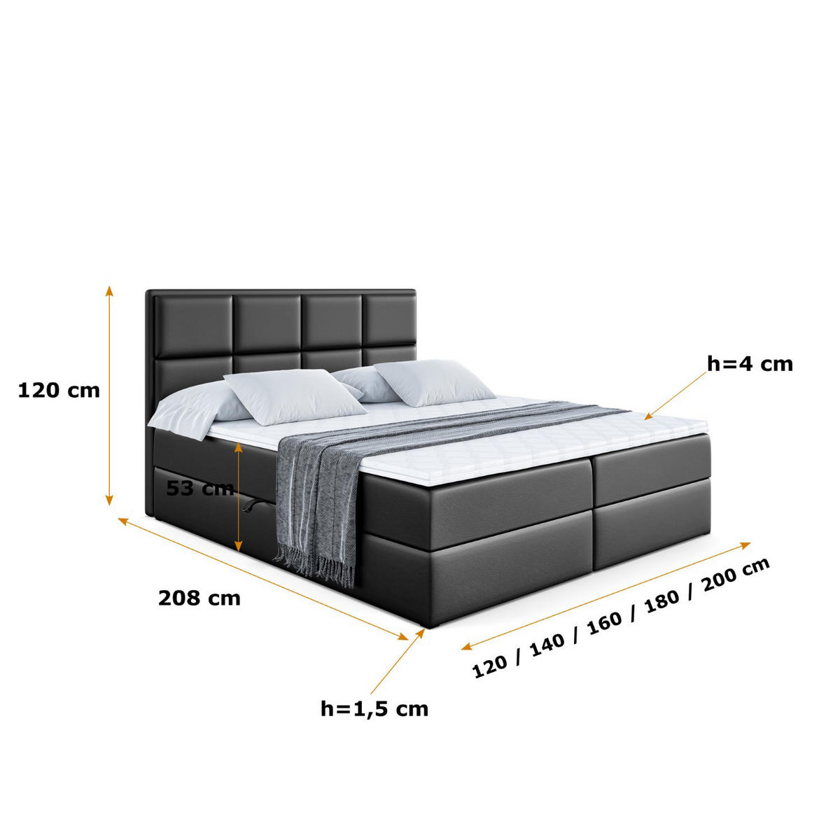 BOXBETT mit Matratze H3 und Lattenrost - NOVA - 200x200 Schwarz Hochglanz - Schwarz Hochglanz, Holzwerkstoff (200/200cm) - ALTDECOR