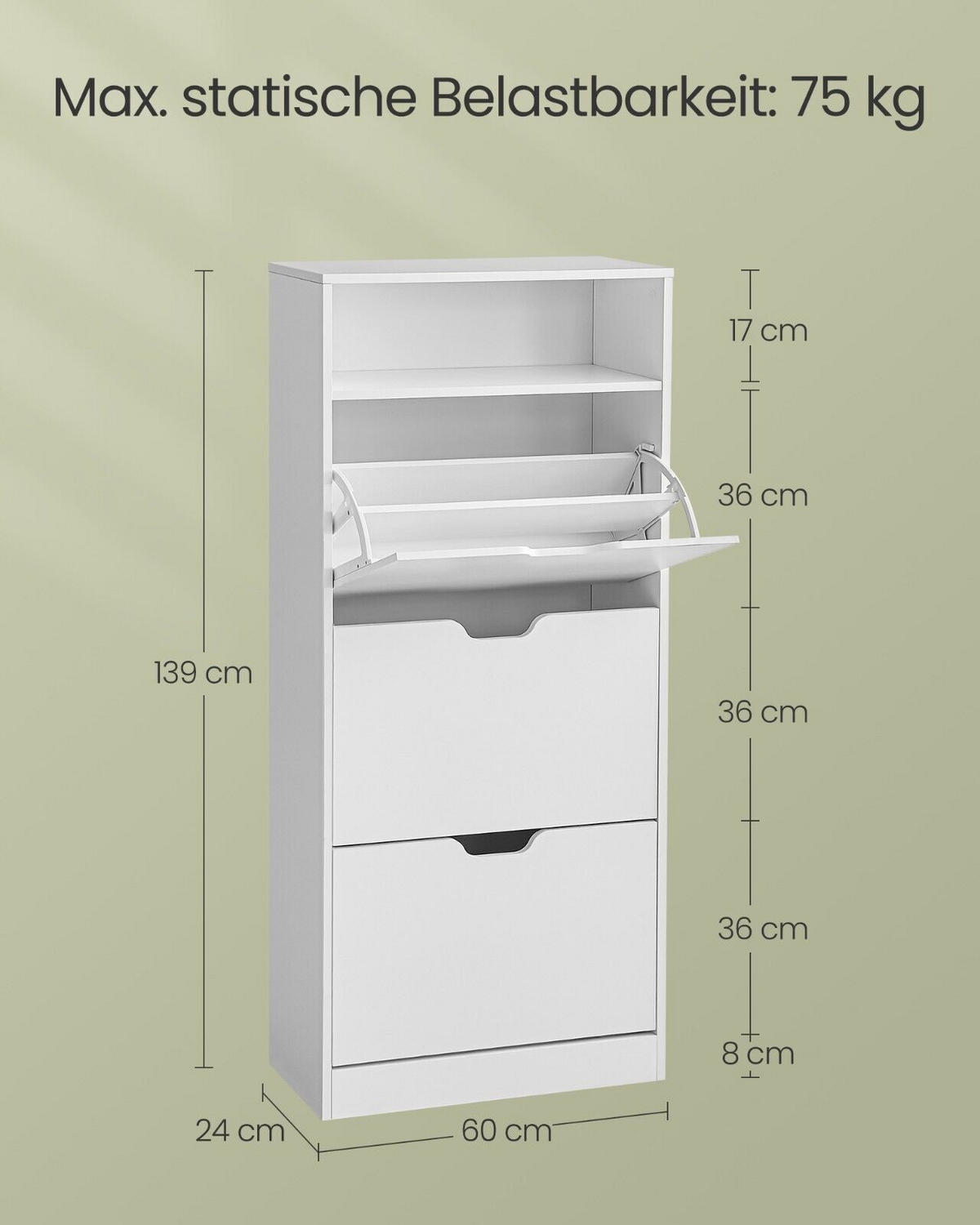 SCHUHSCHRANK Kobe - Weiß, Holzwerkstoff (24/139/60cm) - VASAGLE