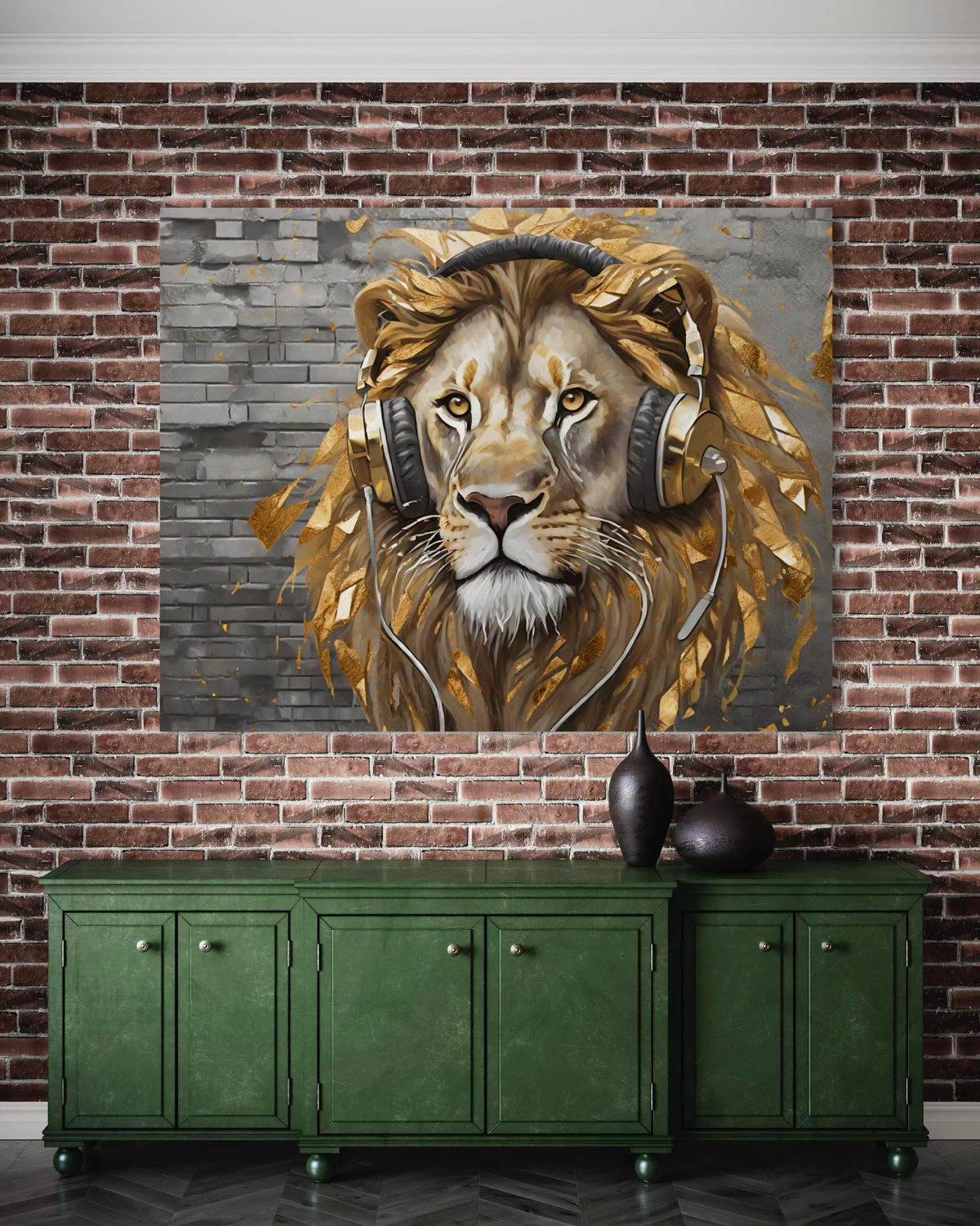 WANDBILD lion pop art musik - Goldfarben, Textil (60/40cm) - Feeby