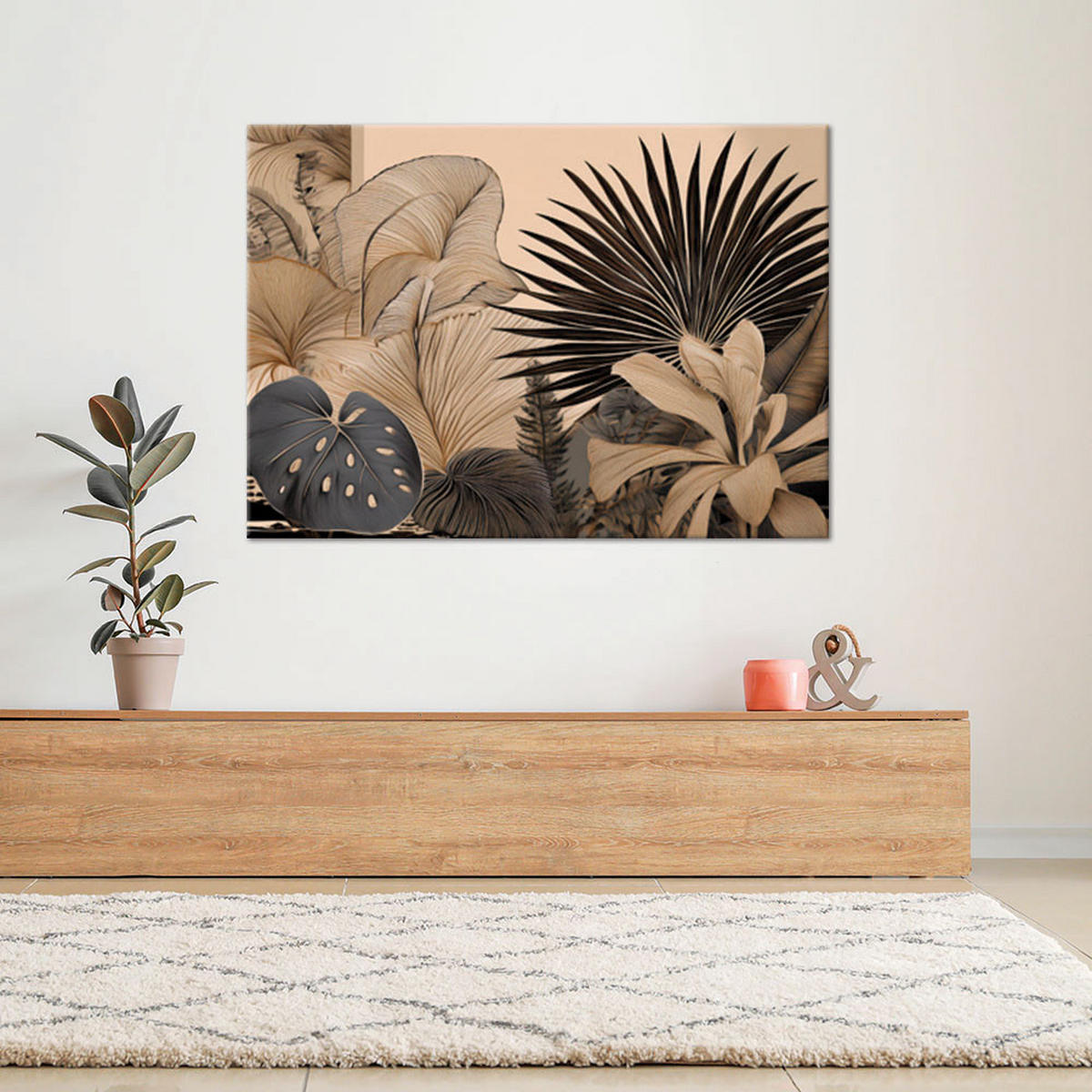 WANDBILD monstera palmblätter pflanzen beige - Beige, Textil (60/40cm) - Feeby