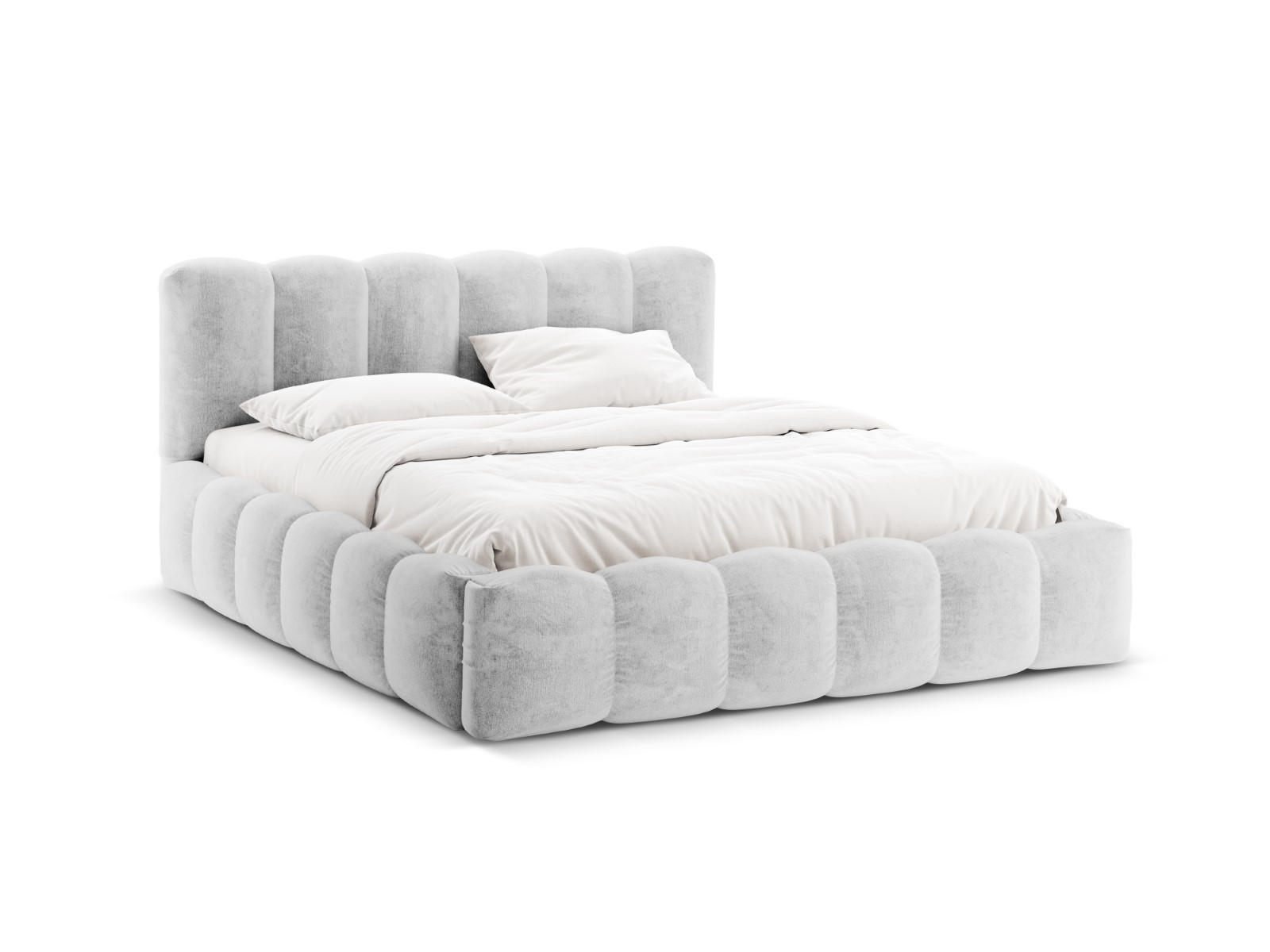 BETT mit Bettkasten und Kopfteil Lupine aus Chenille-Stoff silber 180x200cm - Silberfarben, Textil (180/200cm) - Micadoni
