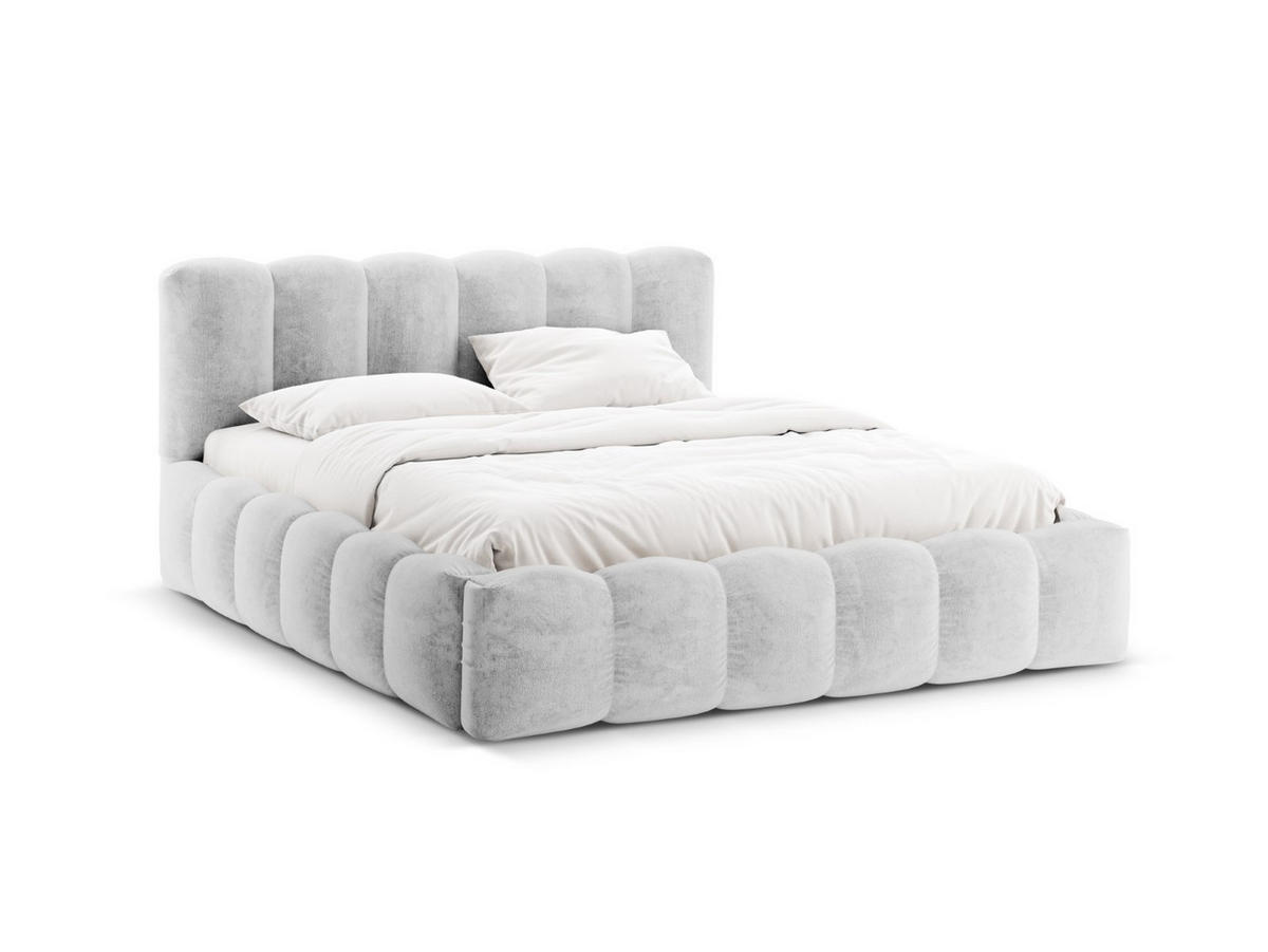 BETT mit Bettkasten und Kopfteil Lupine aus Chenille-Stoff silber 140x200cm - Silberfarben, Textil (140/200cm) - Micadoni