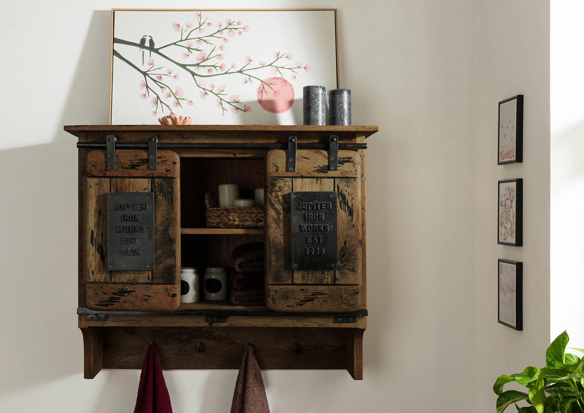 WANDGARDEROBE Mango 90x30x75 braun lackiert RAILWAY #454 - Braun, Holz (90/75/30cm) - Massivmoebel24