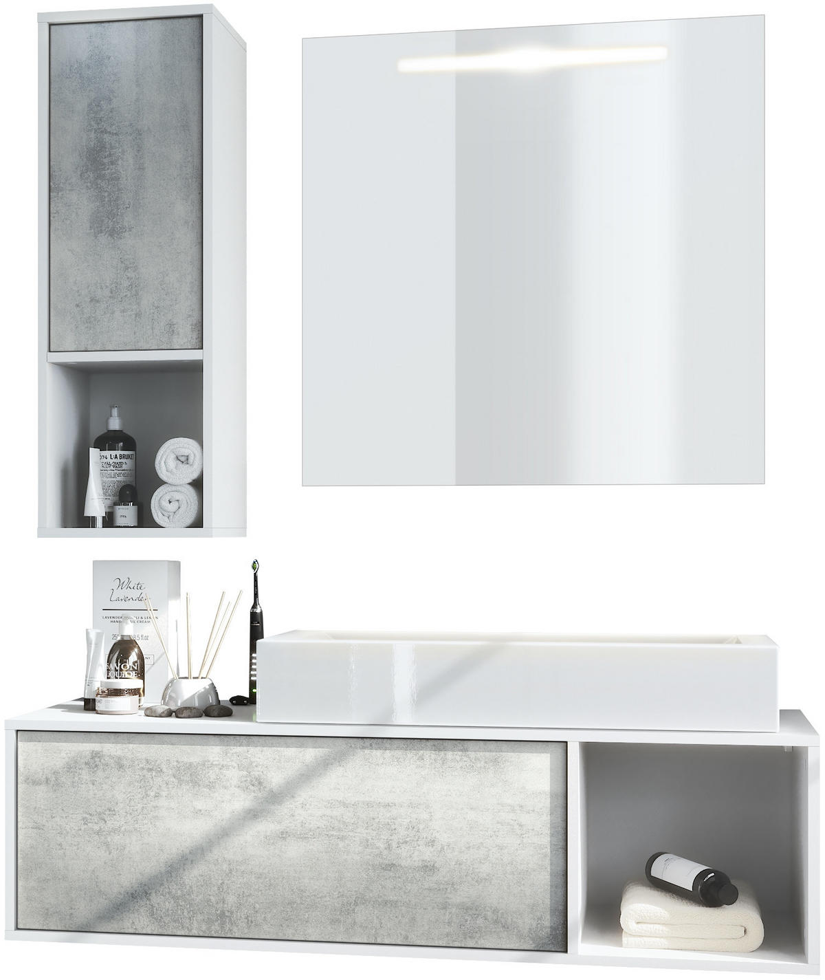 BADMÖBELSET La Costa Fronten in Beton Oxid Optik - Hellgrau, Holzwerkstoff (126.5/190/46cm) - Vladon