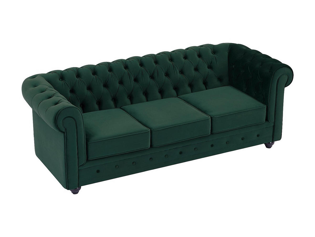 SOFAS 3-Sitzer, 2-Sitzer & Sessel - Samt - Grün - CHESTERFIELD - Grün, Textil (88/72/205cm) - Vente-Unique