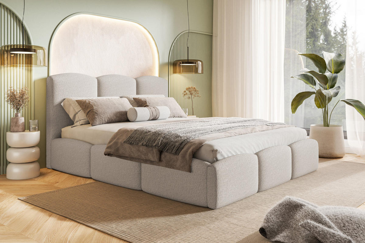 POLSTERBETT 180x200 Roma Slim mit Bettkasten, Lattenrost, Boucle Beige - Beige, Holz/Textil (180/200cm) - Emporius