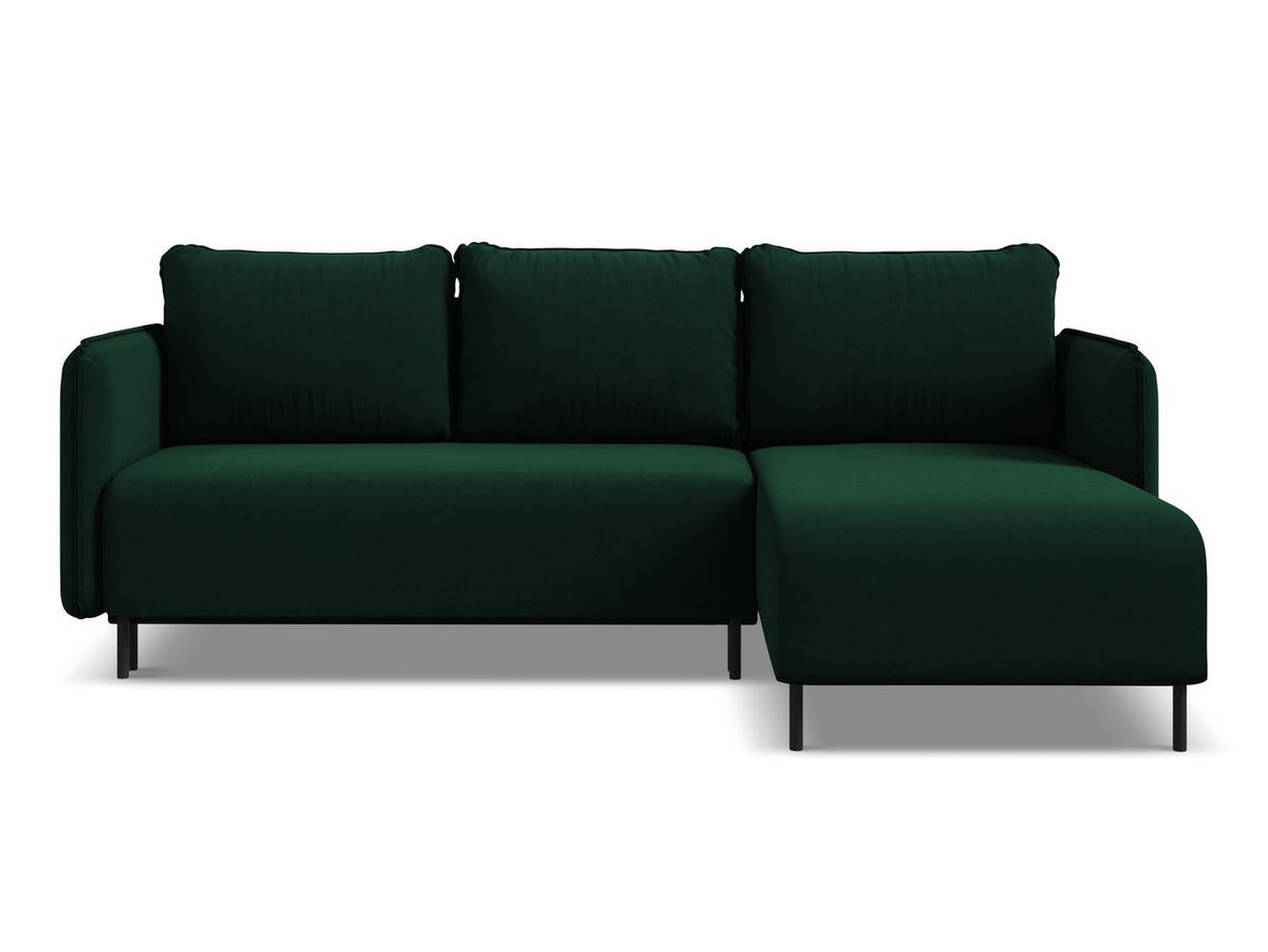 ECKSOFA mit Schlaffunktion Samt Stoff Grün - Dunkelgrün/Schwarz, Holz/Textil (236/162cm) - Makamii