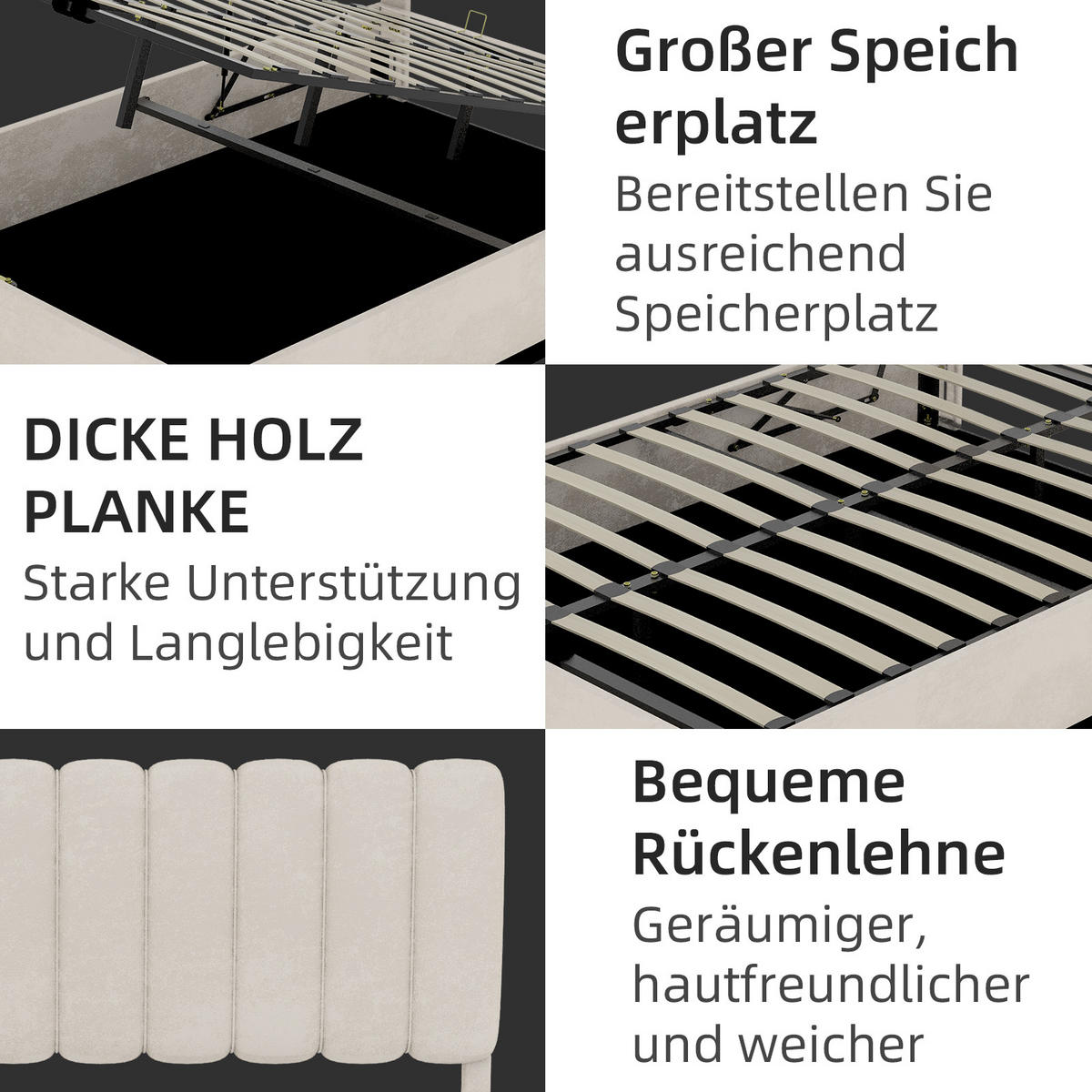 POLSTERBETT 160x200 cm Stauraum hydraulisch beige - Beige, Textil (160/200cm) - LEBENLANG