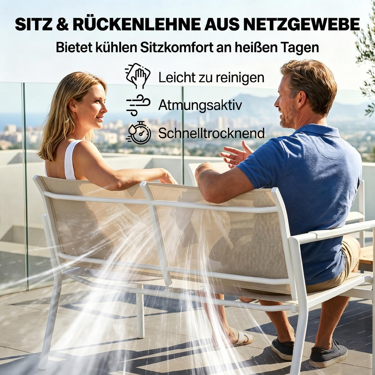 GARTENSET 4-teilig Creme 106.0/70.5/77.0 cm - Creme, Metall