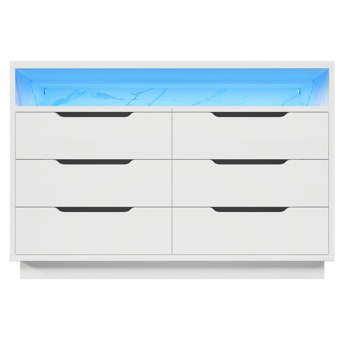 SIDEBOARD 120/40/85 cm in Weiß mit LED aus Spanplatte mit 6 Schubladen - Weiß, Holzwerkstoff/Metall (120/85/40cm) - CHICFURN