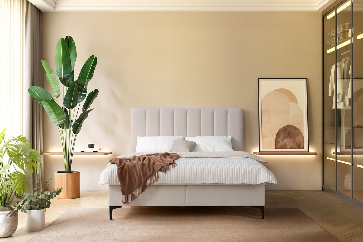 BOXSPRINGBETT SERANO mit Topper und Bettkasten, Beige, 120x200 cm - Beige, Textil (120/200cm) - KS Home Concept