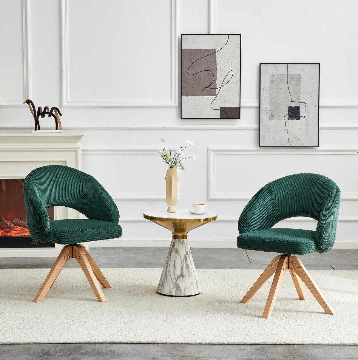STUHL 2er-Set drehbar Samt Dunkelgrün Massivholz - Dunkelgrün, Holz (49/84/46cm) - Meubliv