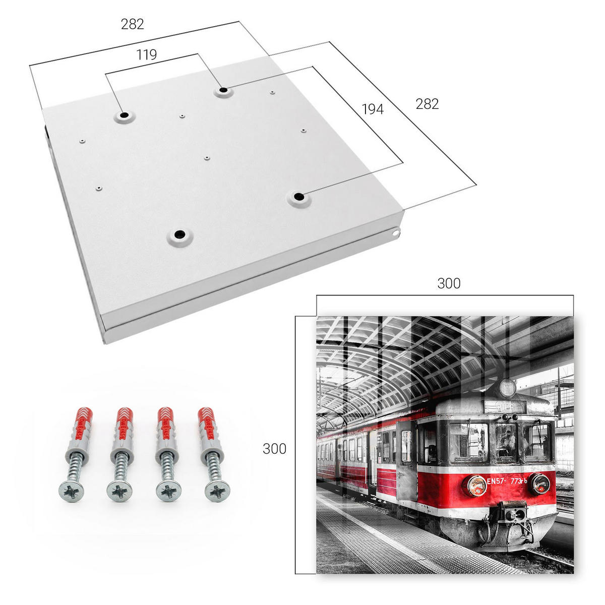 SCHLÜSSELBOX Weiß 30x30 cm – Türöffnung nach rechts - Eisenbahnsymmetrie - Schwarz, Metall (30/30/5cm) - TULUP