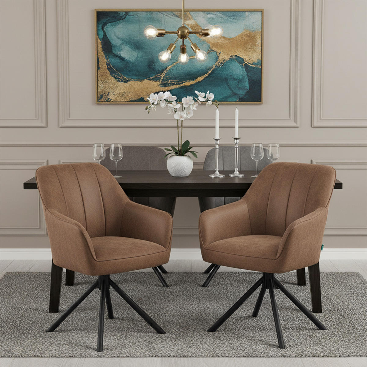 ARMLEHNSTUHL Mika-Piet 2er-Set - Schwarz/Braun, Textil/Metall (60/87/65cm) - DUBI Möbel