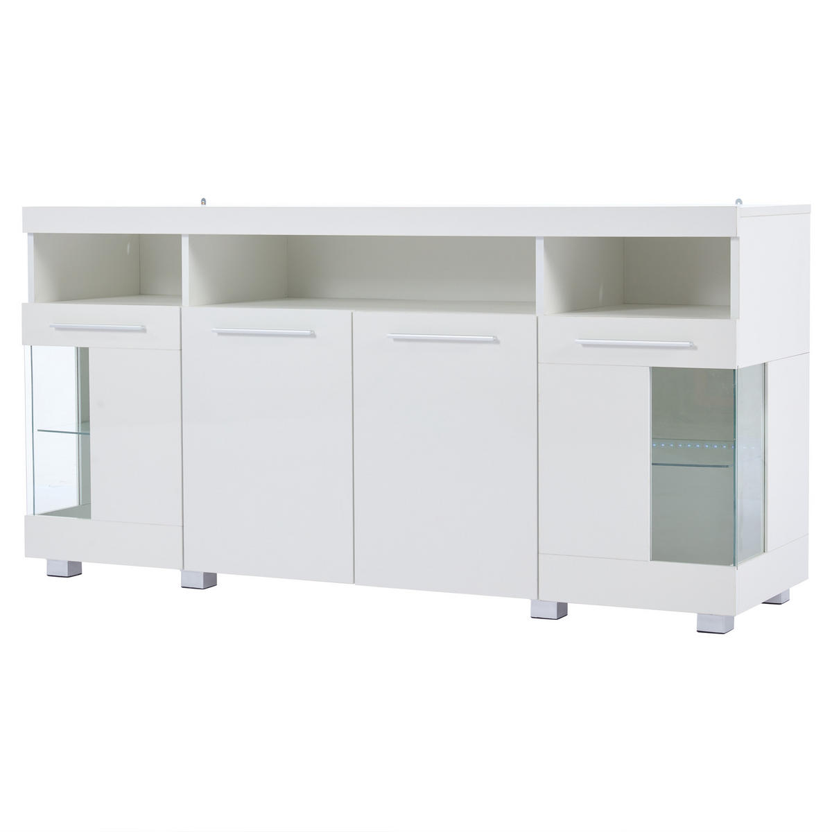 SIDEBOARD 140/40/70 cm mit Hochglanz & LED Warmlicht, Glas Türen - Transparent/Weiß, Glas/Holzwerkstoff (140/70/40cm) - EVRYAE