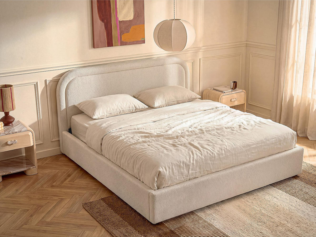 BETT mit Bettkasten - 2 Personen - stoff - beige Fidozia - Beige, Textil (200/200cm) - Vente-Unique