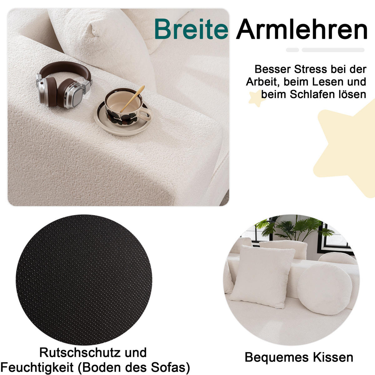 WOHNLANDSCHAFT Chenille Weiß ohne Montage und mit Kissen - Weiß, Textil (263/66/171cm) - WISHDOR