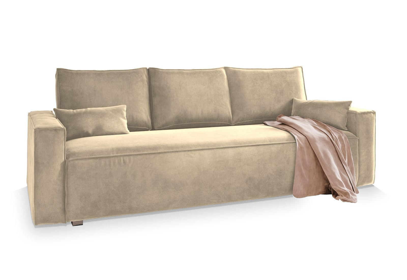 BETTSOFA ALATRI Creme Velours-Stoff mit Schlaffunktion - Creme, Textil (230/85/87cm) - MASSENO