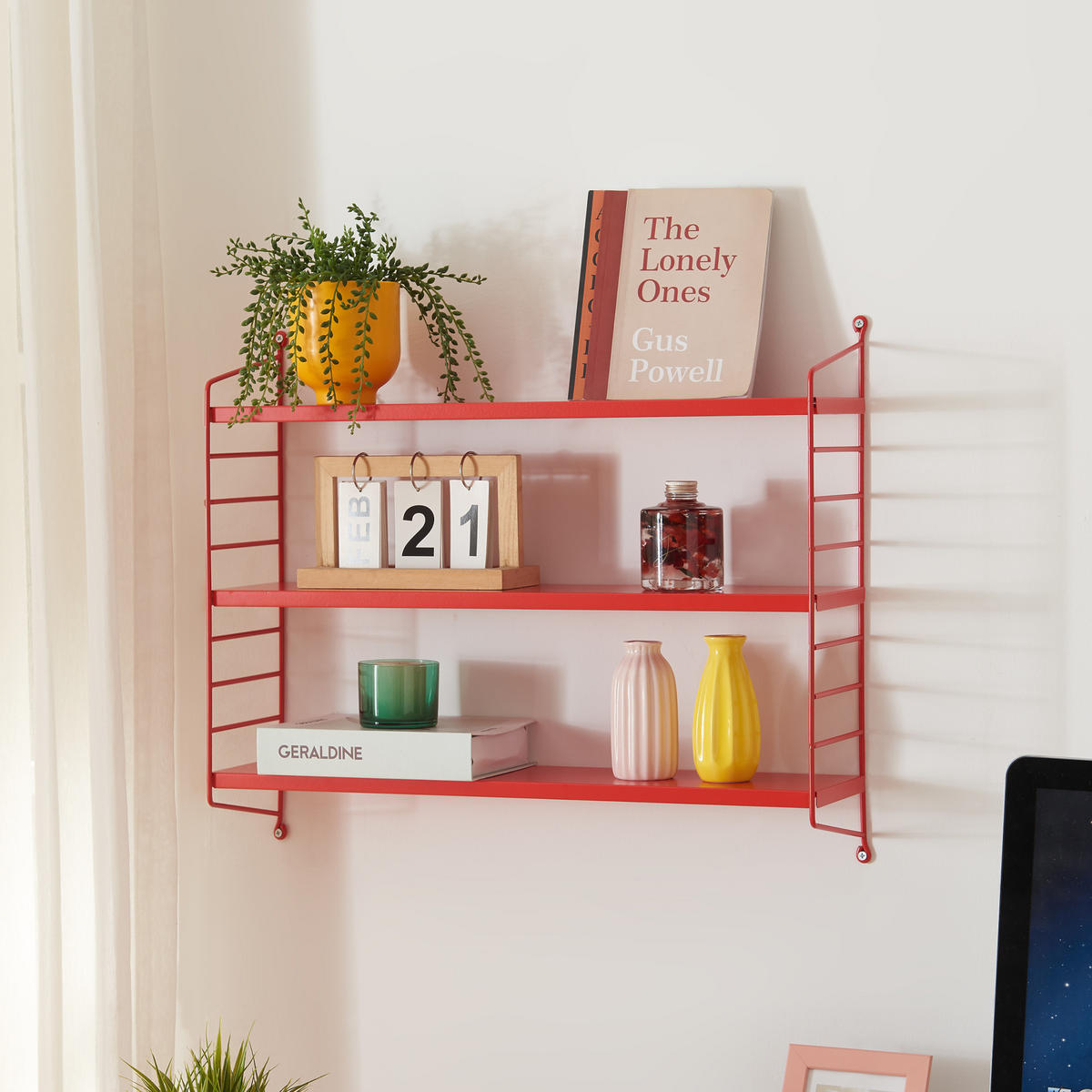 NÁSTĚNNÁ POLICE Strängnäs modulární - červená, kov (60/50/15cm) - [en.casa]