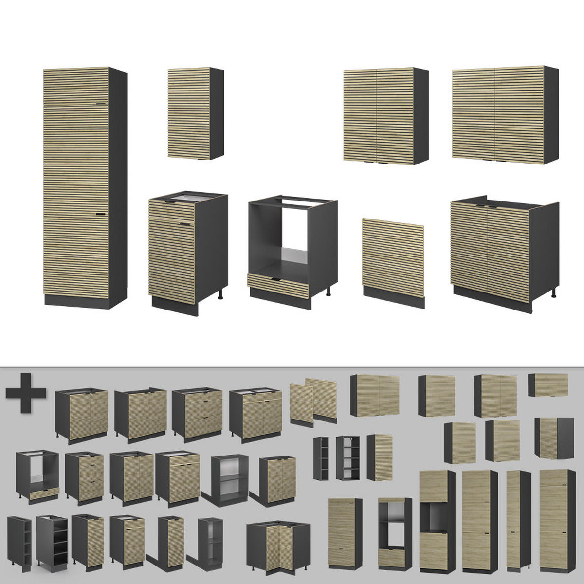 KUCHYŇSKÝ KOUT Fame-Line Dubový panel/antracit - antracitová/barva dubu, kompozitní dřevo (300/81.6/60cm) - Vicco