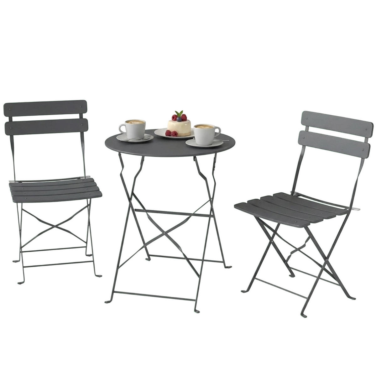 BALKONSET 3-teilig DE-14213 klappbar, doppelter Rostschutz Grau - Grau, Metall - ComfortXL