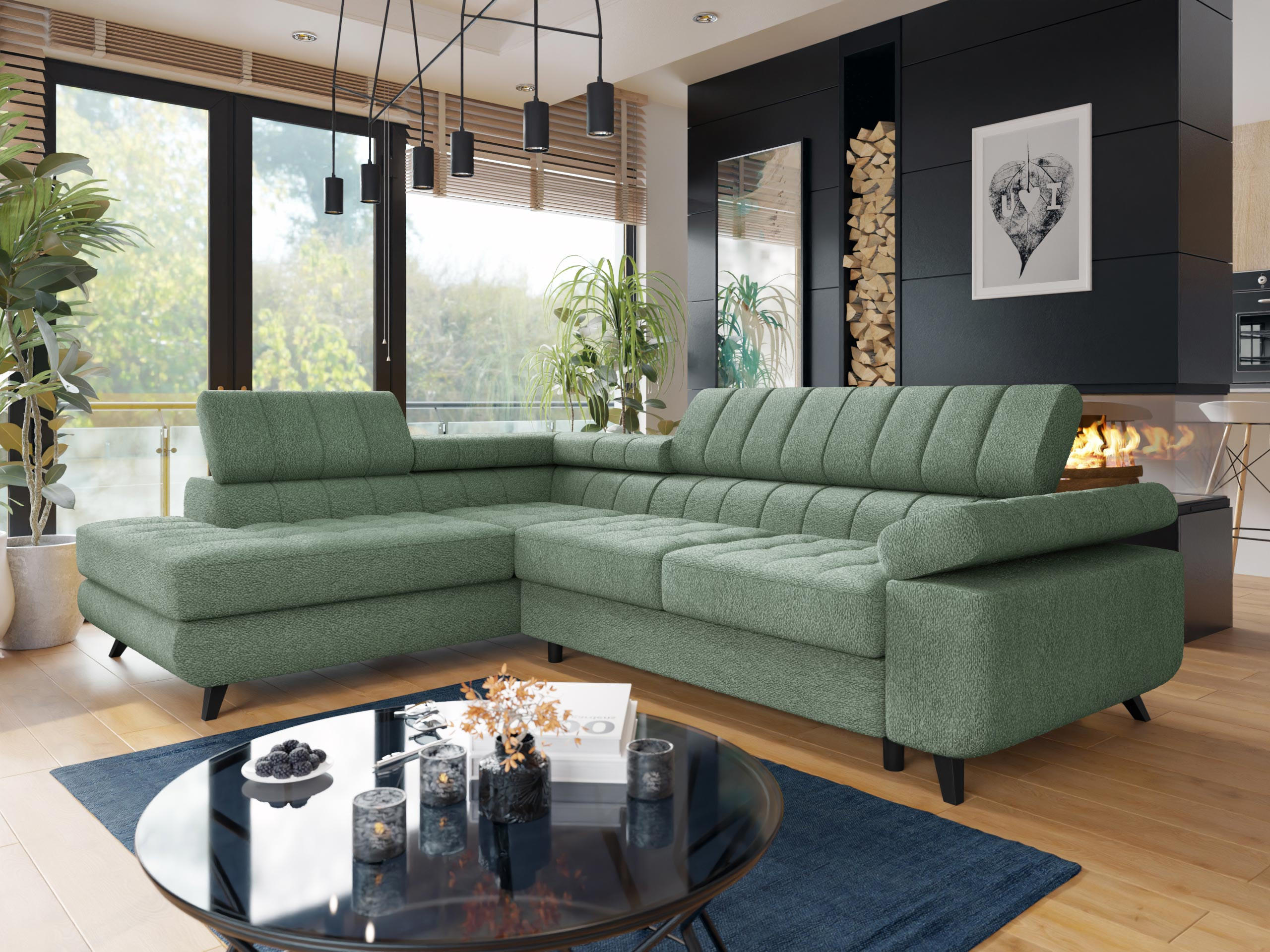 ECKSOFA Nord Premium, Seite: Links - Anthrazit/Mintgrün, Holz/Textil (264/203cm) - MIRJAN24