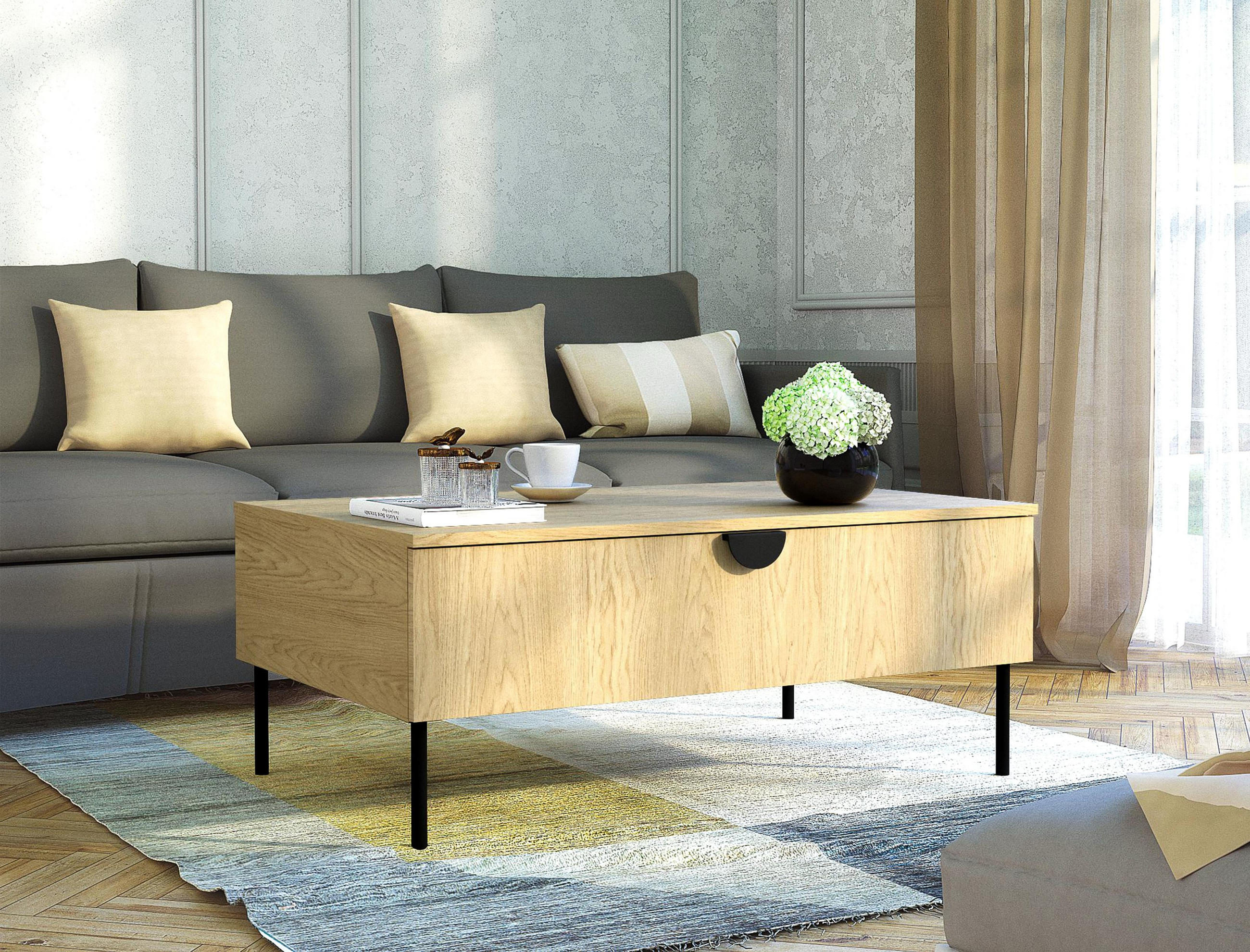 Thumbnail - AX Living Couchtisch, Eiche, Holzwerkstoff, Nachbildung,Kiefer, Uni, Rechteckig, 100x41.6x66 cm, FSC Mix, TÜV Rheinland,...