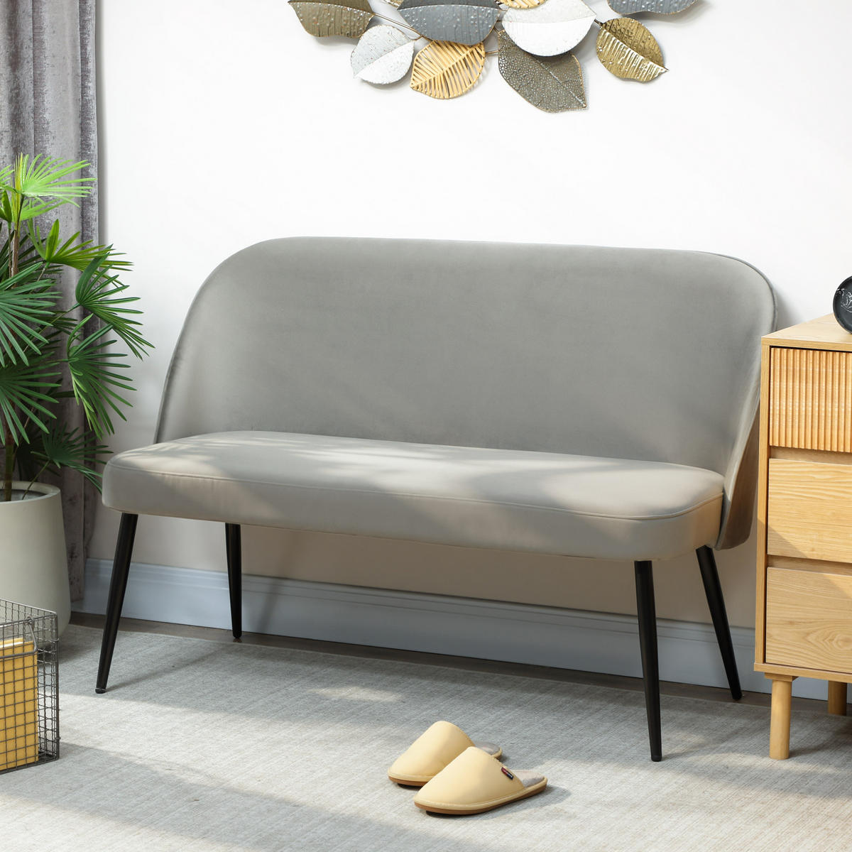 SOFA 2-Sitzer kleine Couch 127 cm mit Samtoptik, geschwungene Rückenlehne Grau - Schwarz/Grau, Textil/Metall (63/84.5/127cm) - HOMCOM