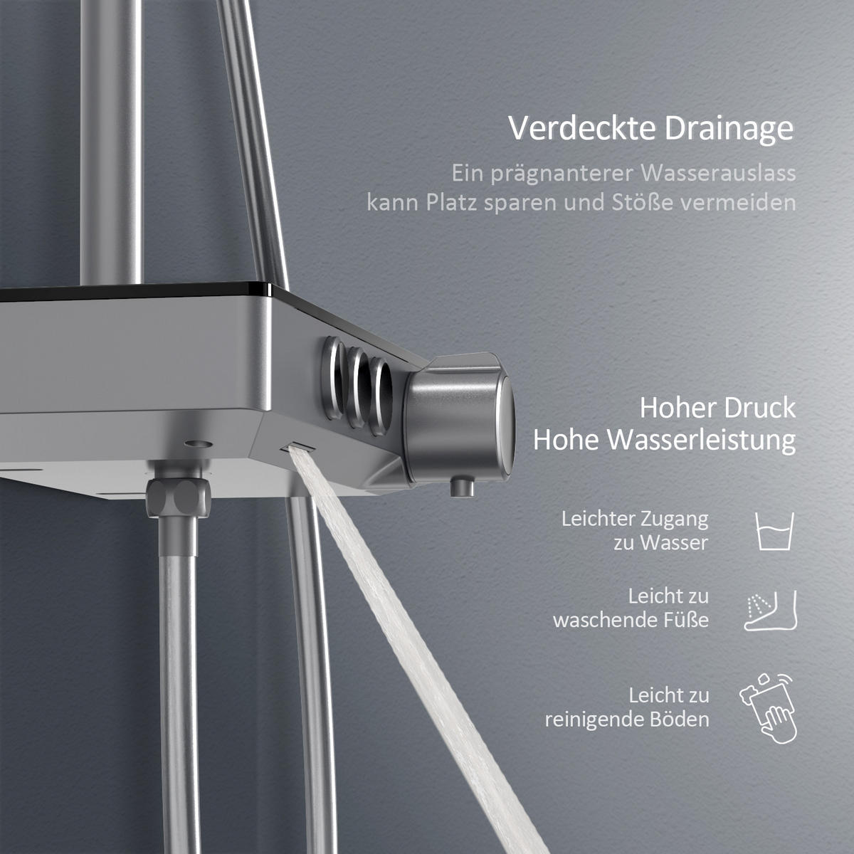ÜBERKOPFBRAUSESET mit Dreiwege-Thermostatmischventil Regendusche Anthrazit - Anthrazit, Metall (36/110/46cm) - EMKE