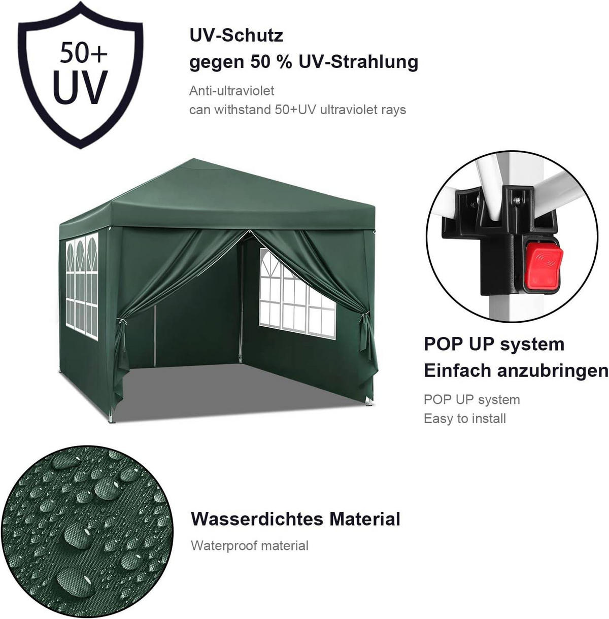PAVILLON Pop-Up wasserdichter Faltpavillon, aus Oxford Metallrahmen 3 x 3 m - Grün, Metall (300/300/260cm) - Woltu