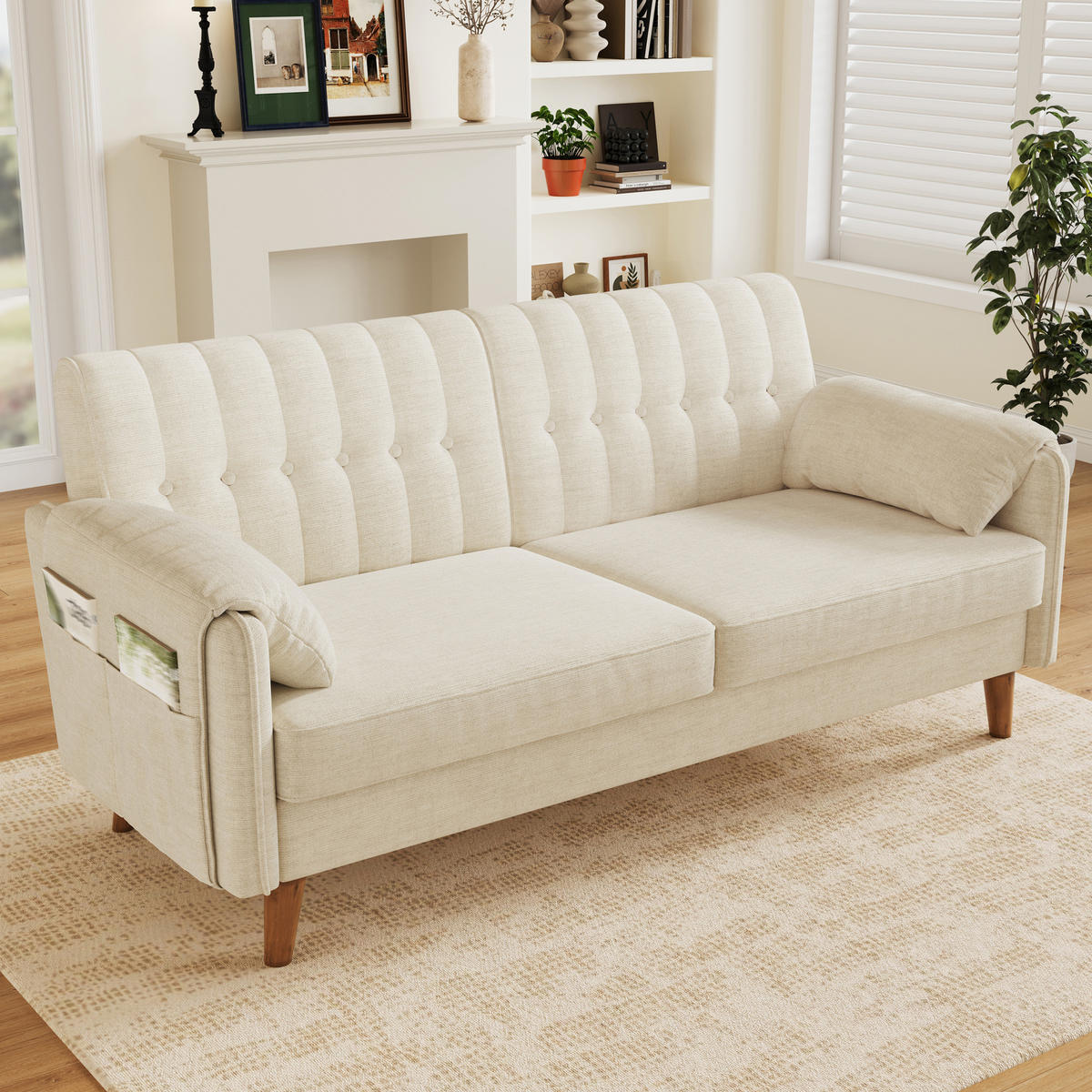 SOFA 161,5/79/83,5 cm in Beige aus Chenille mit Armlehnenkissen - Beige, Textil (79/83.5/161.5cm) - Flora Grace