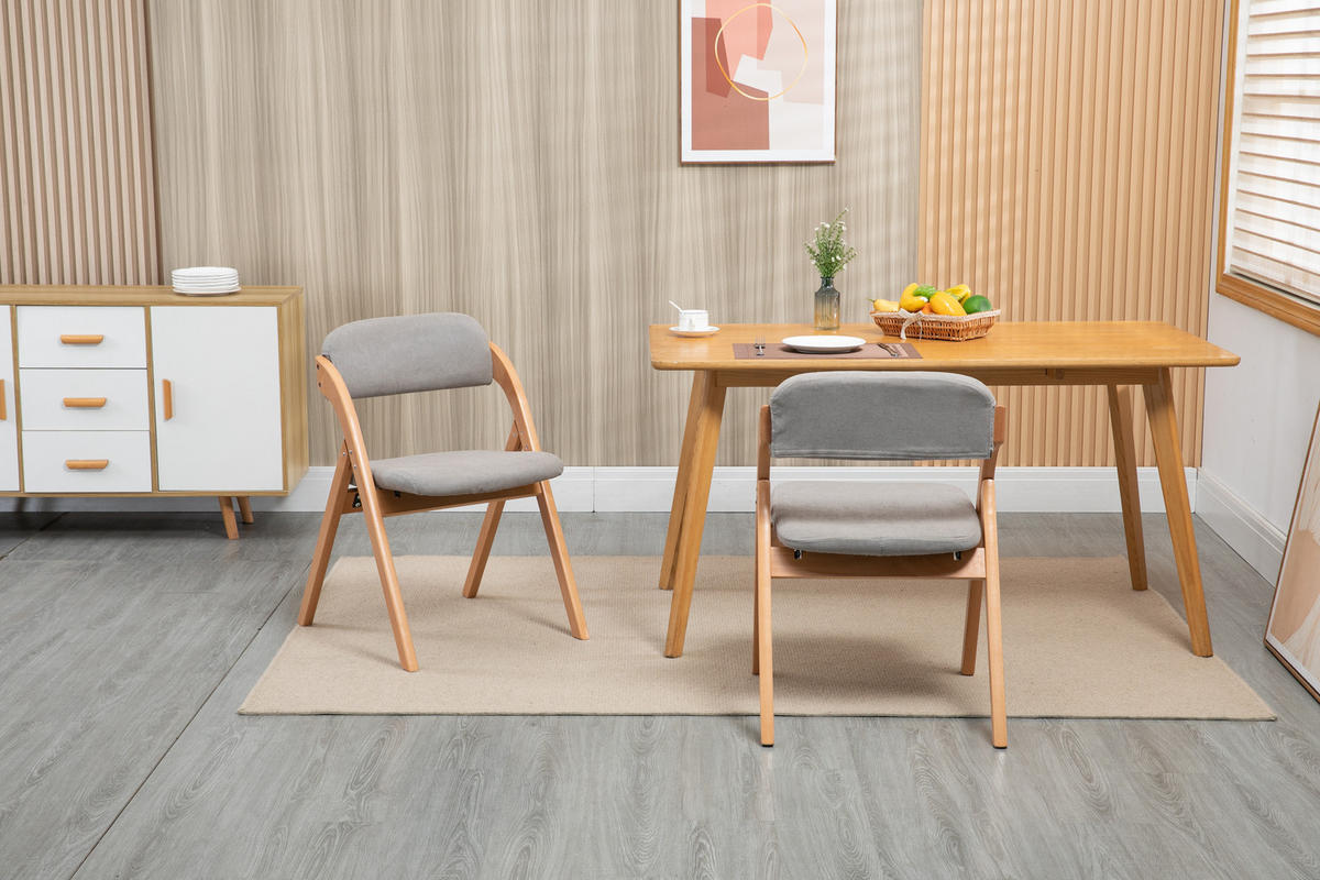 KLAPPSTUHL DE-36260 2er-Set mit gepolstertem Sitz Grau - Grau, Holz (54/60/79cm) - ComfortXL