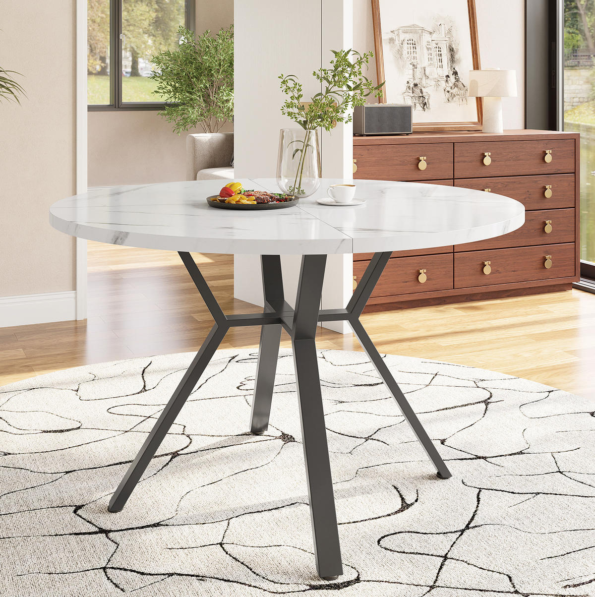 ESSTISCH 100/75/100 cm Schwarz/Weiß aus MDF und Stahl mit X-Gestell - Weiß, Holzwerkstoff (100/100/75cm) - OKMYHOME