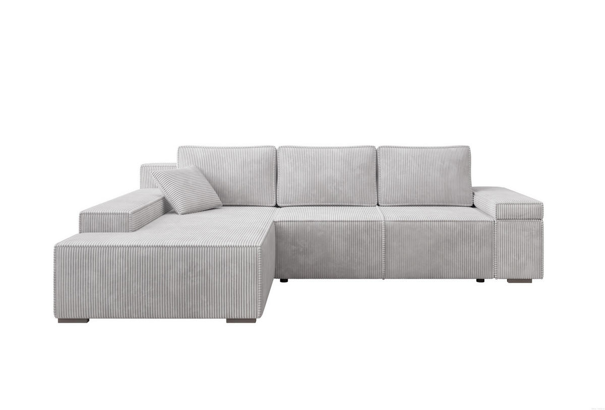 ECKSOFA Milo mit Schlaffunktion und Bettkasten, Couch L-Form, Cord-Stoff, 273x85x185 cm, Grau - Grau, Holz (185/273cm) - PROMETO Möbel