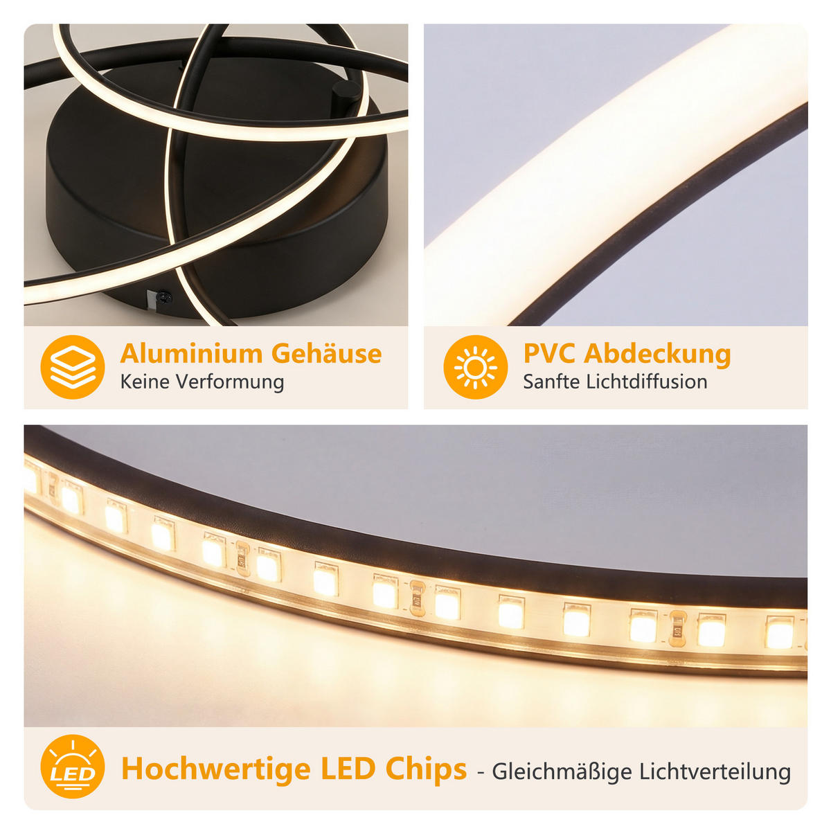LED DECKENLEUCHTE Myvin 52.5/35.5/11.5 cm - Schwarz, Kunststoff/Metall (52.5/34.5/11.5cm) - ZMH