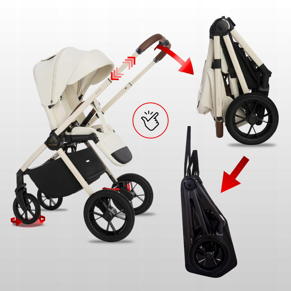 KINDERWAGEN Boldo 4in1 Olive Babywanne, Reisebuggy, Autositz, Isofix Basis - Schwarz/Weiß, Textil/Metall (58/98cm) - BabyLux