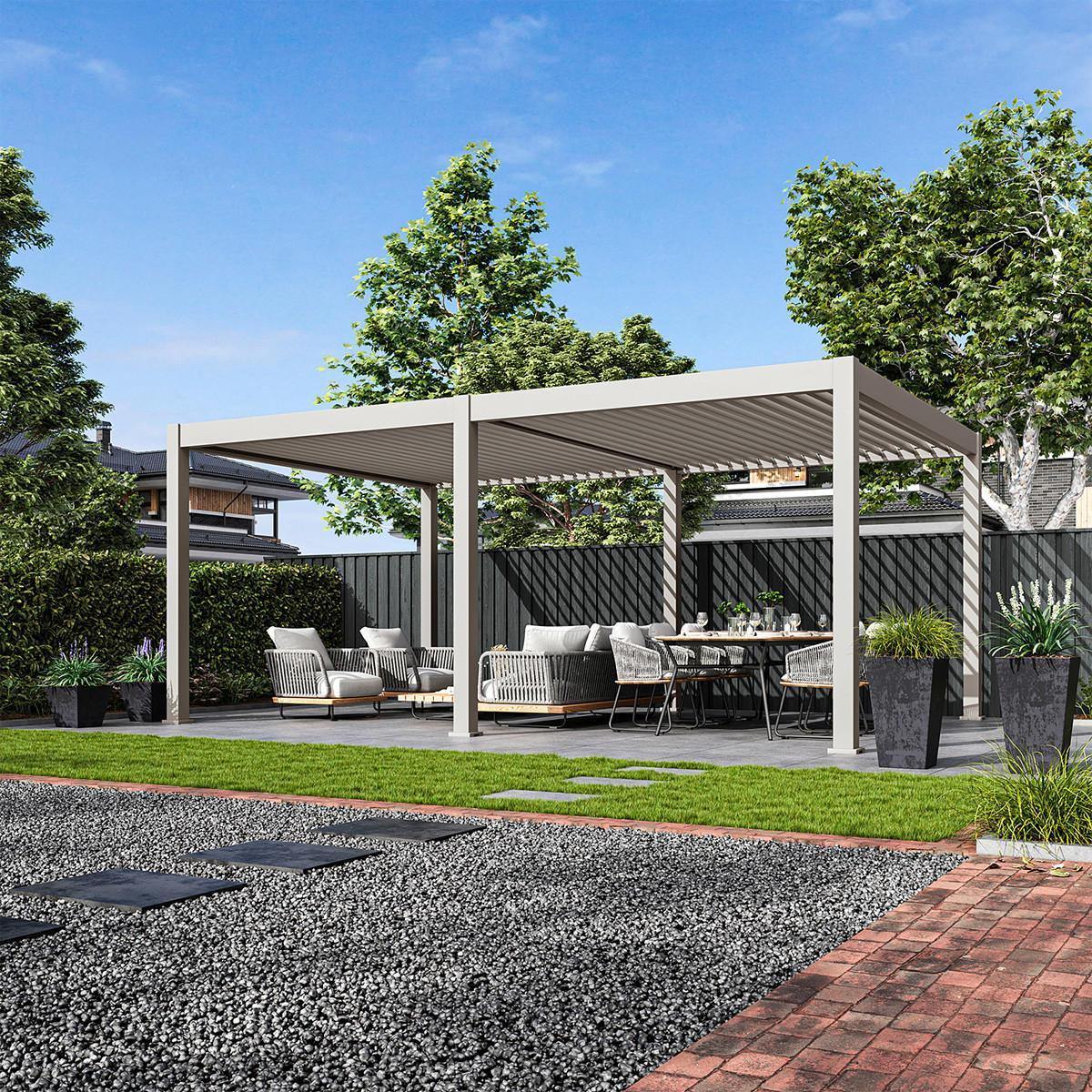 PERGOLA Deluxe Plus Elektrisch Pavillon Terrassenüberdachung Alu LED 4 x 6 m - Beige, Metall (400/255/600cm) - WEIDE