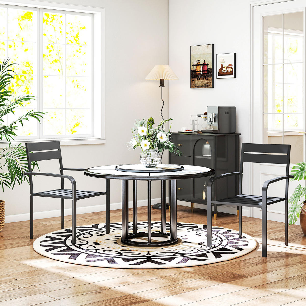 GARTENSTÜHLE 2er-Set DE-13259 stapelbar mit Armlehnen Dunkelgrau - Dunkelgrau, Metall (56/83/58cm) - ComfortXL